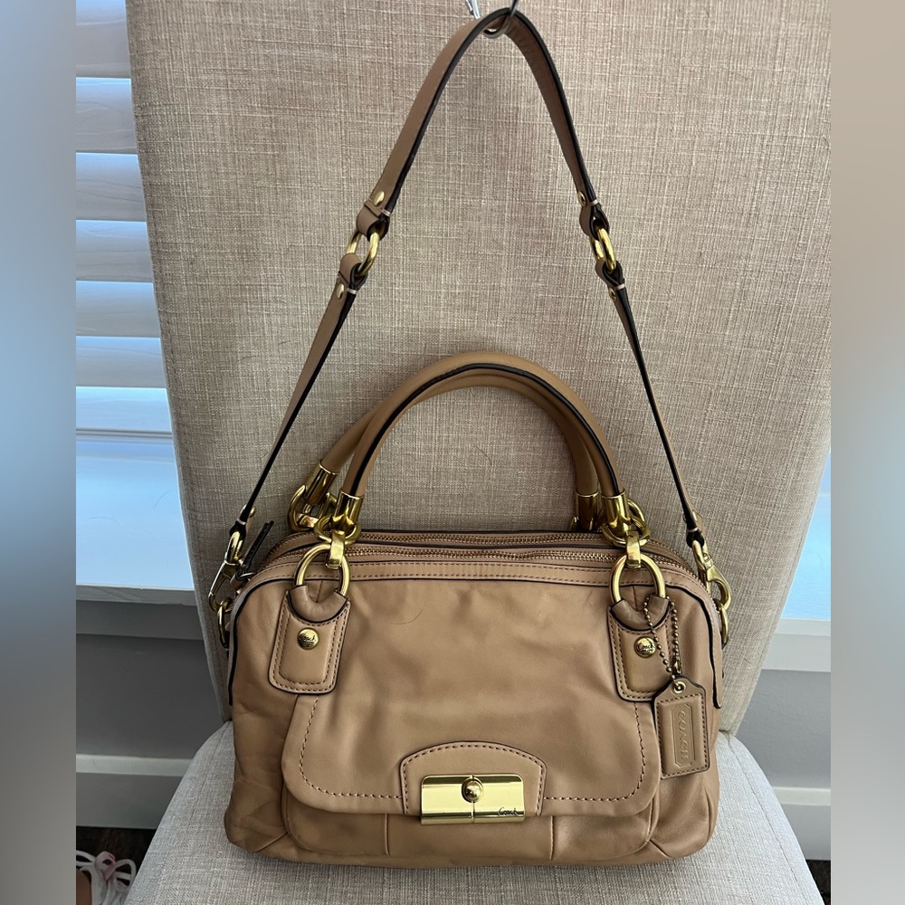 COACH Kristen Purse Leather Satin Liner Shoulder Bag Double Zip F22304